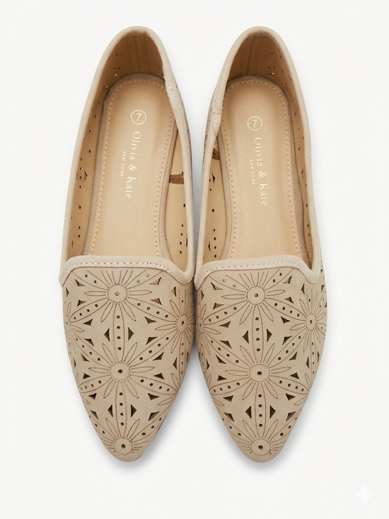Olivia & Kate Shoes - Olivia and Kate beige laser-cut pointed toe flats Brand new size 7